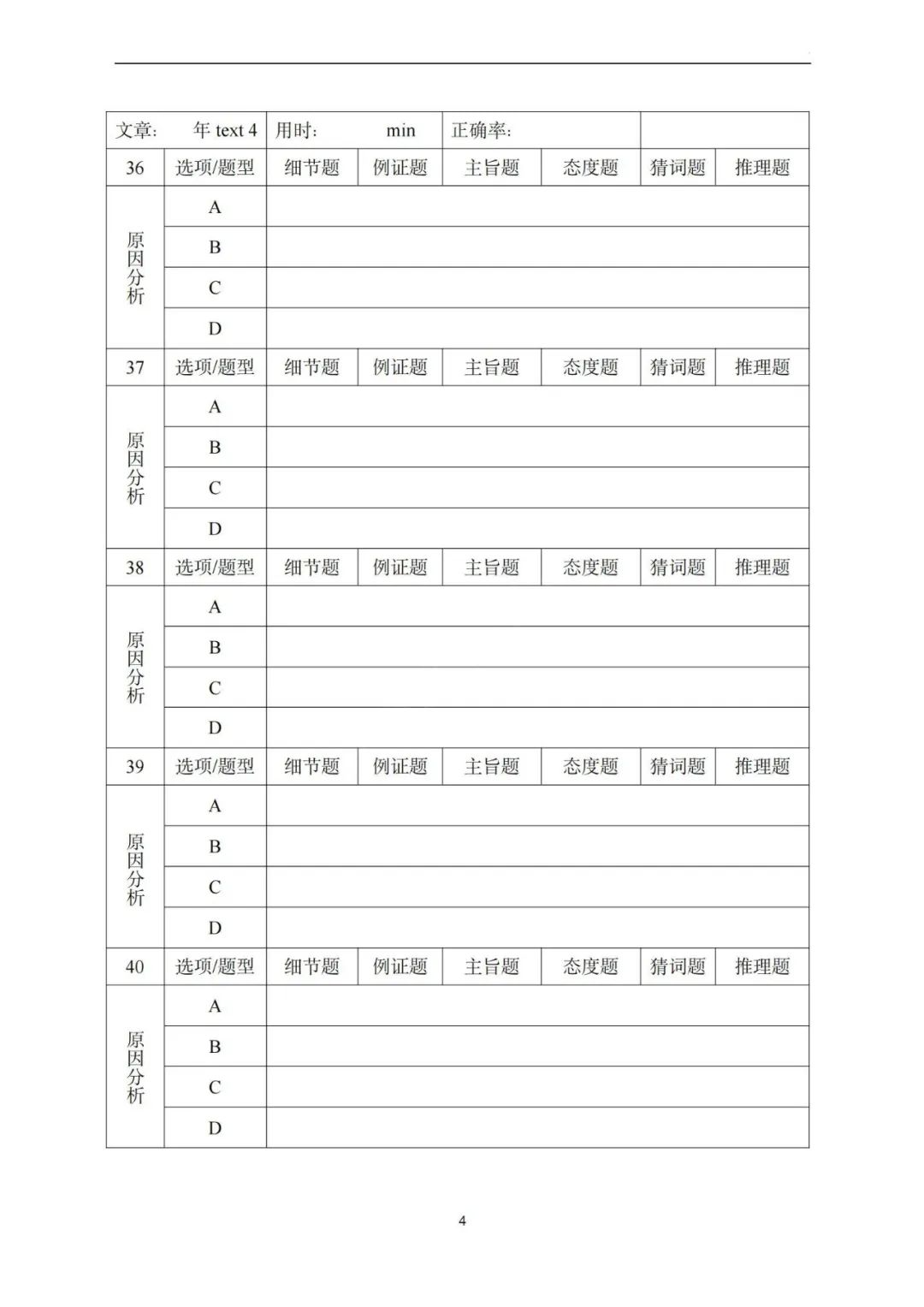 26考研阅读题复盘表